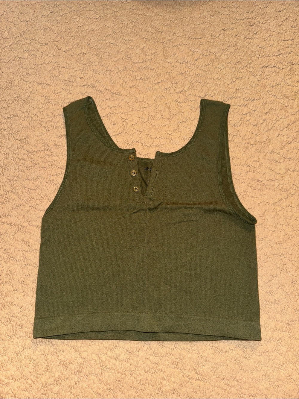 NWOT Dark Green Ribbed Cropped Tank Top with Henley Buttons